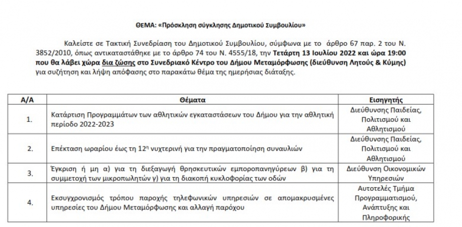 Θα έχει θέμα η συνεδρίαση του συμβουλίου στη Μεταμόρφωση: Αθλητικοί χώροι