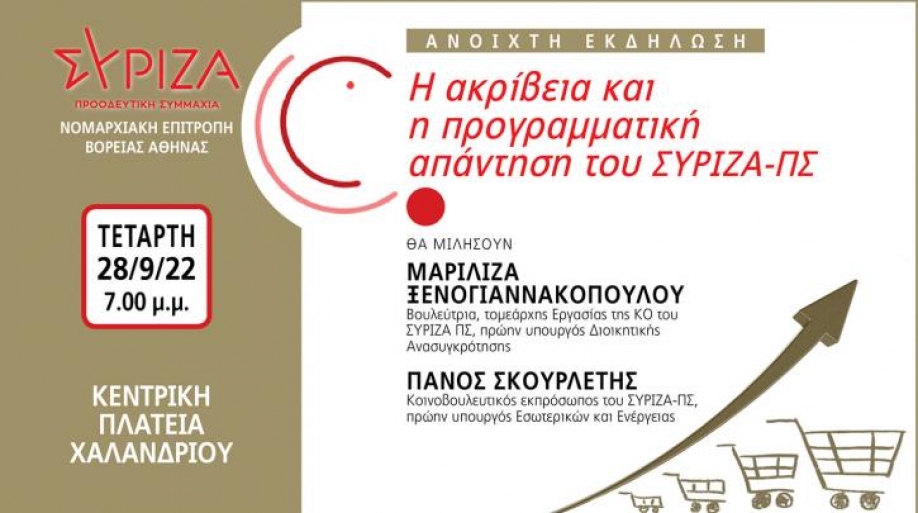 ΣΥΡΙΖΑ - ΠΣ Βορείων: Εκδήλωση στην κεντρική πλατεία Χαλανδρίου για την ακρίβεια