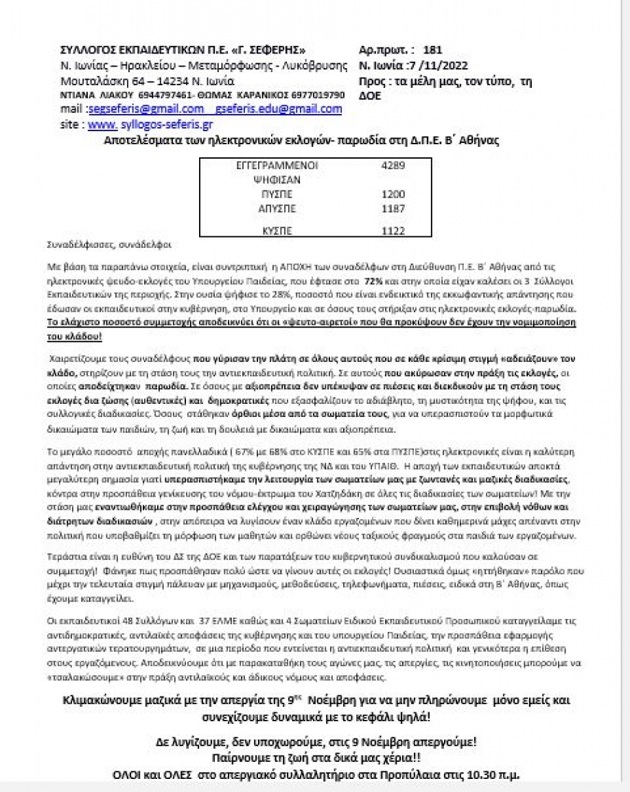 &Sigma;.&Epsilon;.&Pi;.&Epsilon;. "&Gamma;.&Sigma;&epsilon;&phi;έ&rho;&eta;&sigmaf;": &Alpha;&pi;&omicron;&tau;&epsilon;&lambda;έ&sigma;&mu;&alpha;&tau;&alpha; &tau;&omega;&nu; &eta;&lambda;&epsilon;&kappa;&tau;&rho;&omicron;&nu;&iota;&kappa;ώ&nu; &epsilon;&kappa;&lambda;&omicron;&gamma;ώ&nu;- &pi;&alpha;&rho;&omega;&delta;ί&alpha; &sigma;&tau;&eta; &Delta;.&Pi;.&Epsilon;. &Beta;΄ &Alpha;&theta;ή&nu;&alpha;&sigmaf;